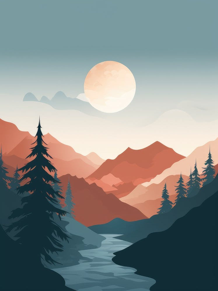 Landscape With Mountains And River