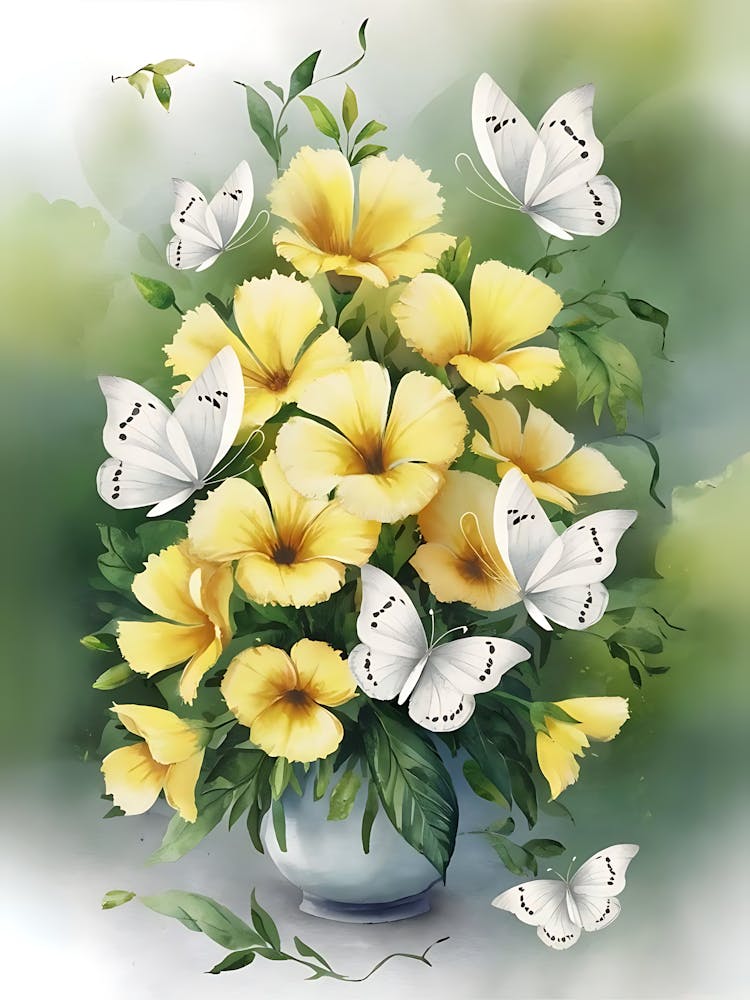 Fleurs Jaunes Aux Papillons