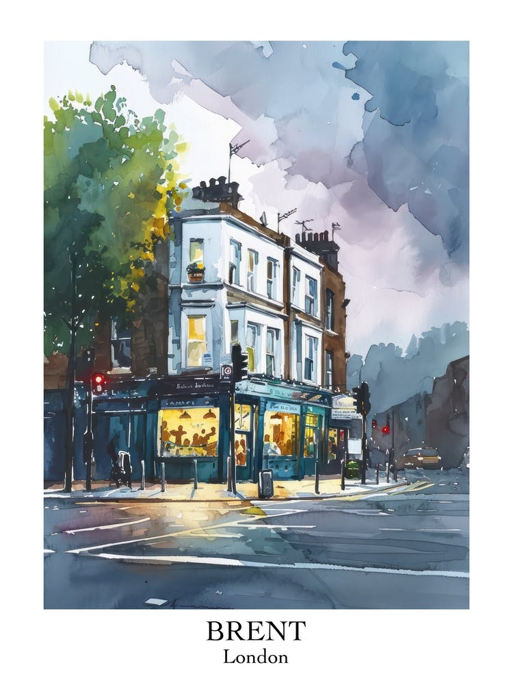 Brent London Borough   Street Watercolour 4 Poster