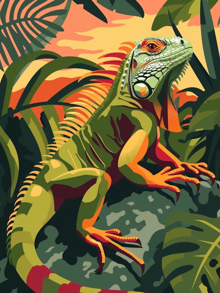 Green Galápagos Land Iguana Abstract Modern Illustration 2