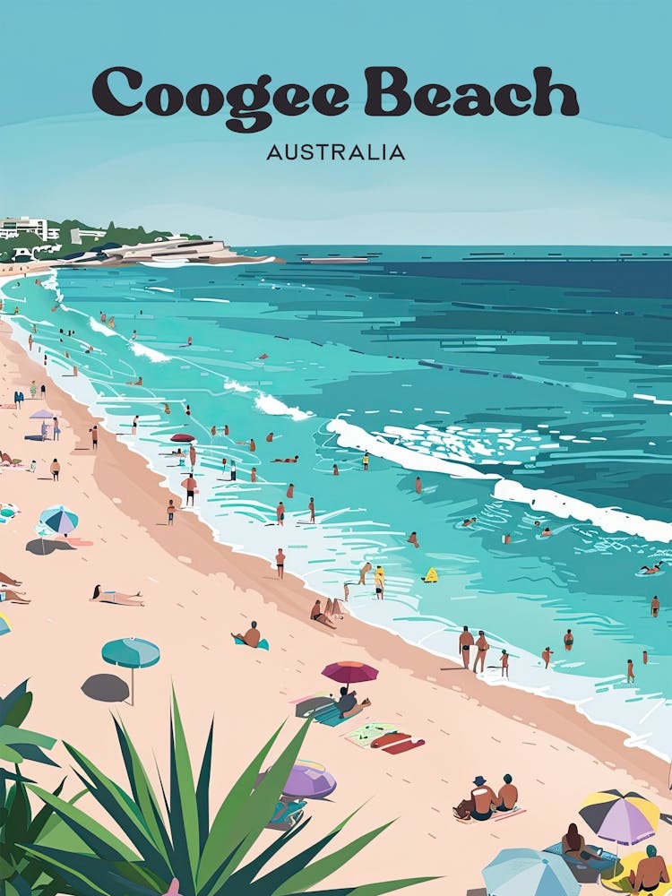 Coogee Beach Australia Vacation Travel Art Illustration