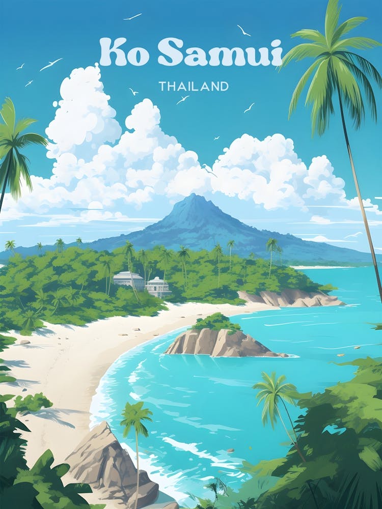 Ko Samui Thailand Island Modern Travel Illustration