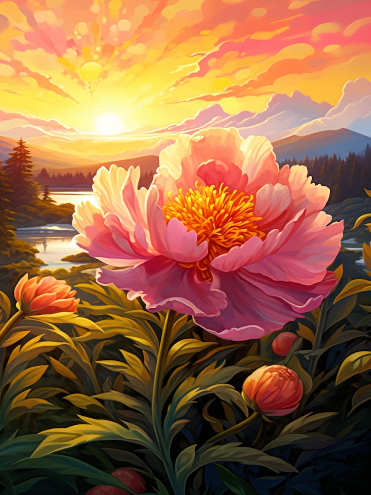 Peony With Sunset In South Western Style (1)