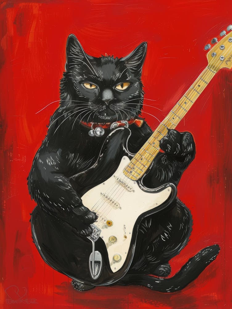 Black Cat With Electric Guitar