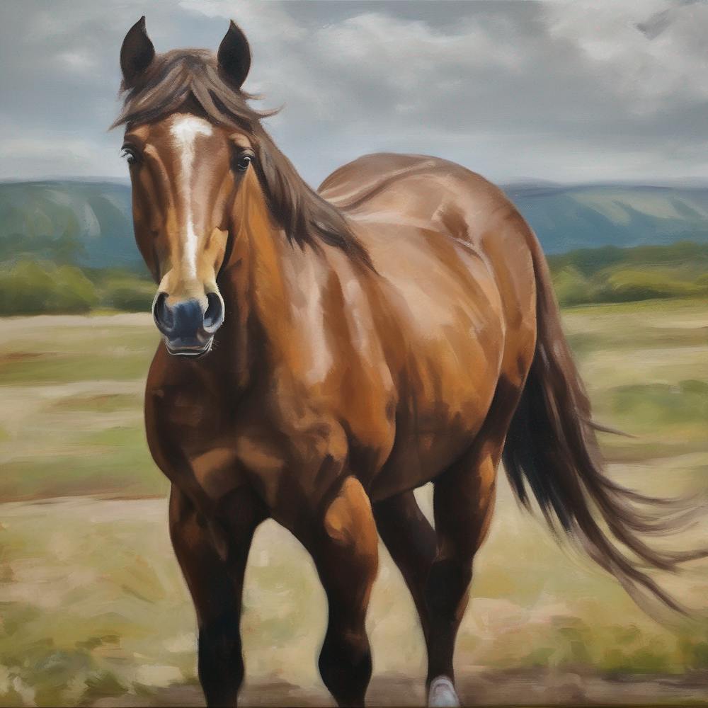A Brown Hair Horse Looking To Sky For Success Class Focus Oil On Canvas