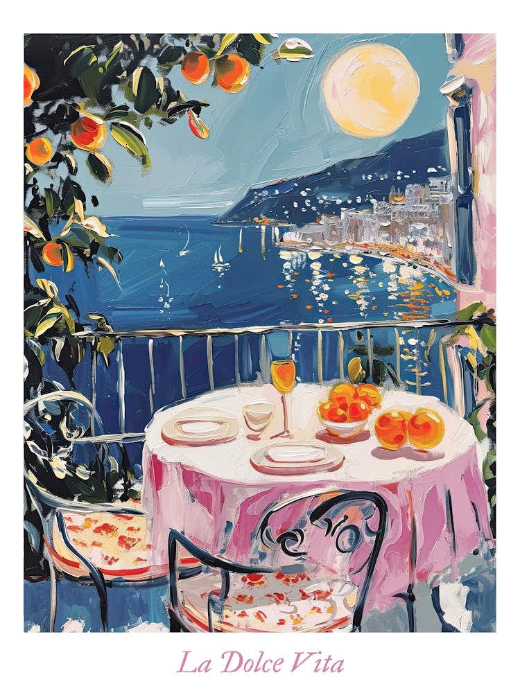 La Dolve Vita Sicily Italy Watercolour Watercolour Night Oranges