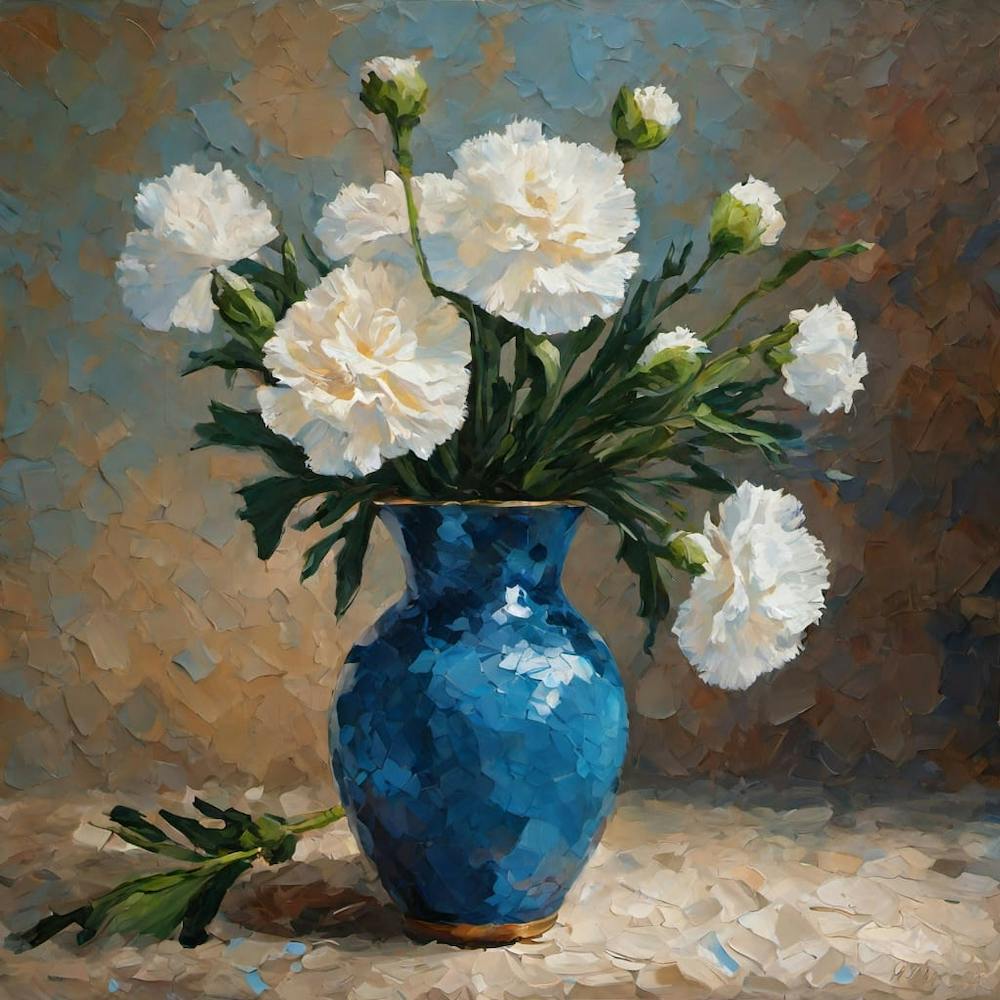 Nelken in einer blauen Vase