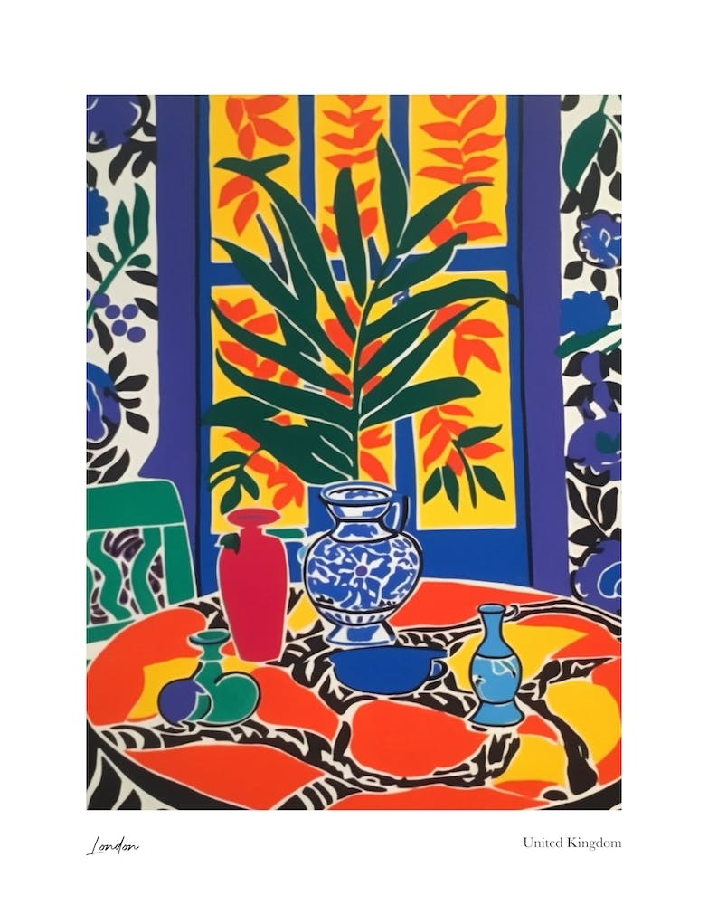 London United Kingdom Matisse Style 3 Watercolour Travel Poster