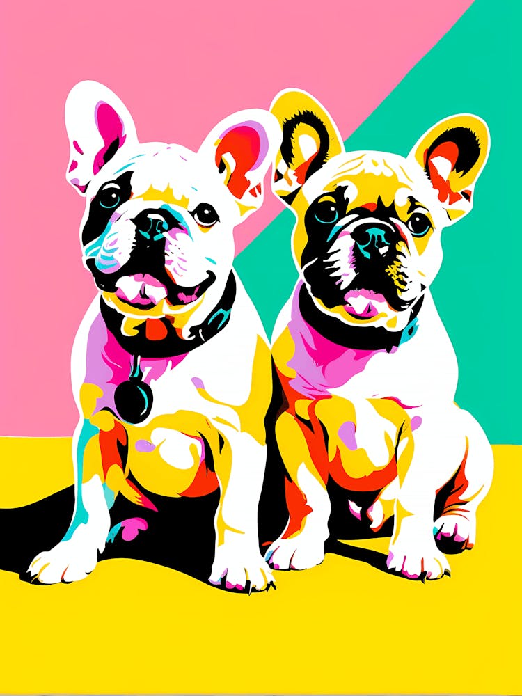'Bulldog Pups' , This Contemporary art brings POP Art and Flat Vector Art Together, Colorful, Home Decor, Kids Room Decor,  Animal Art,  Puppy Bank - 1st