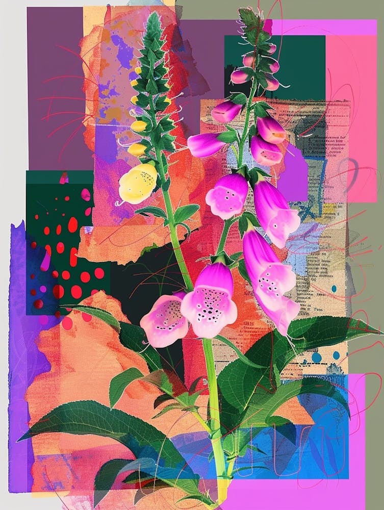 Foxglove 2 Neon Flower Collage