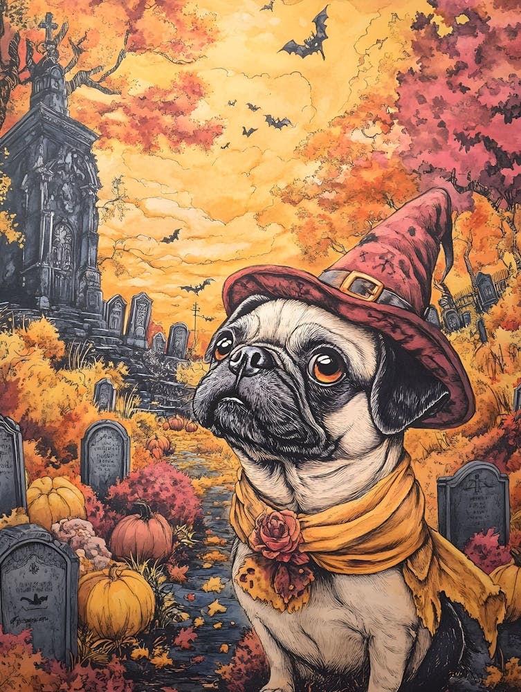 Halloween Pugs Watercolor 6