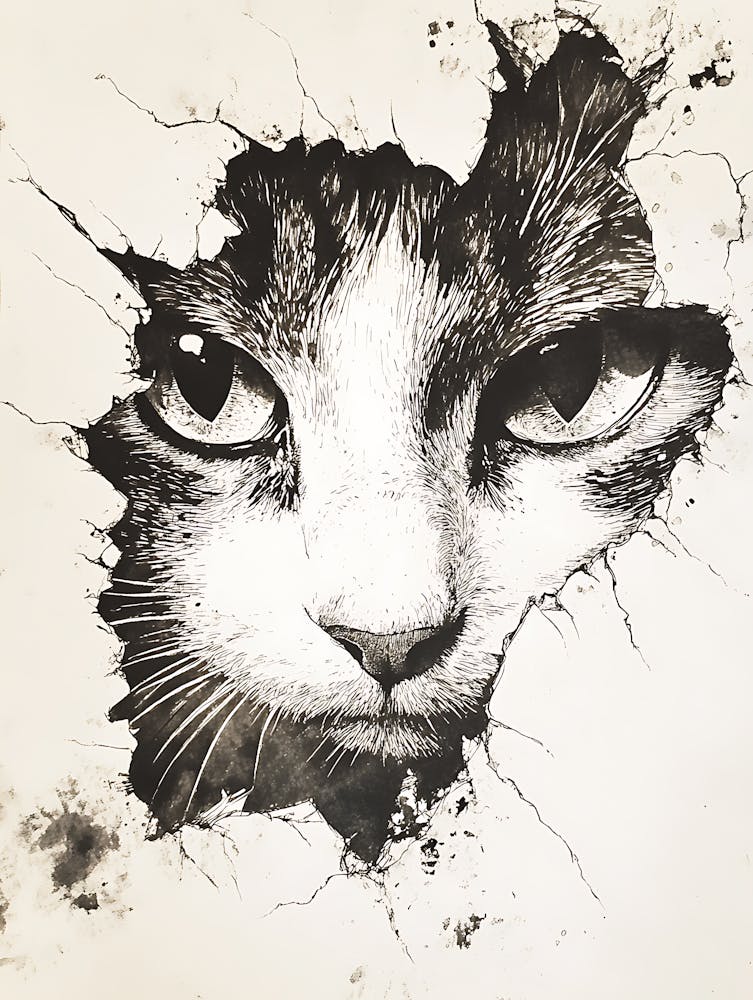 Angry Cat Watching from Wall Hole 10