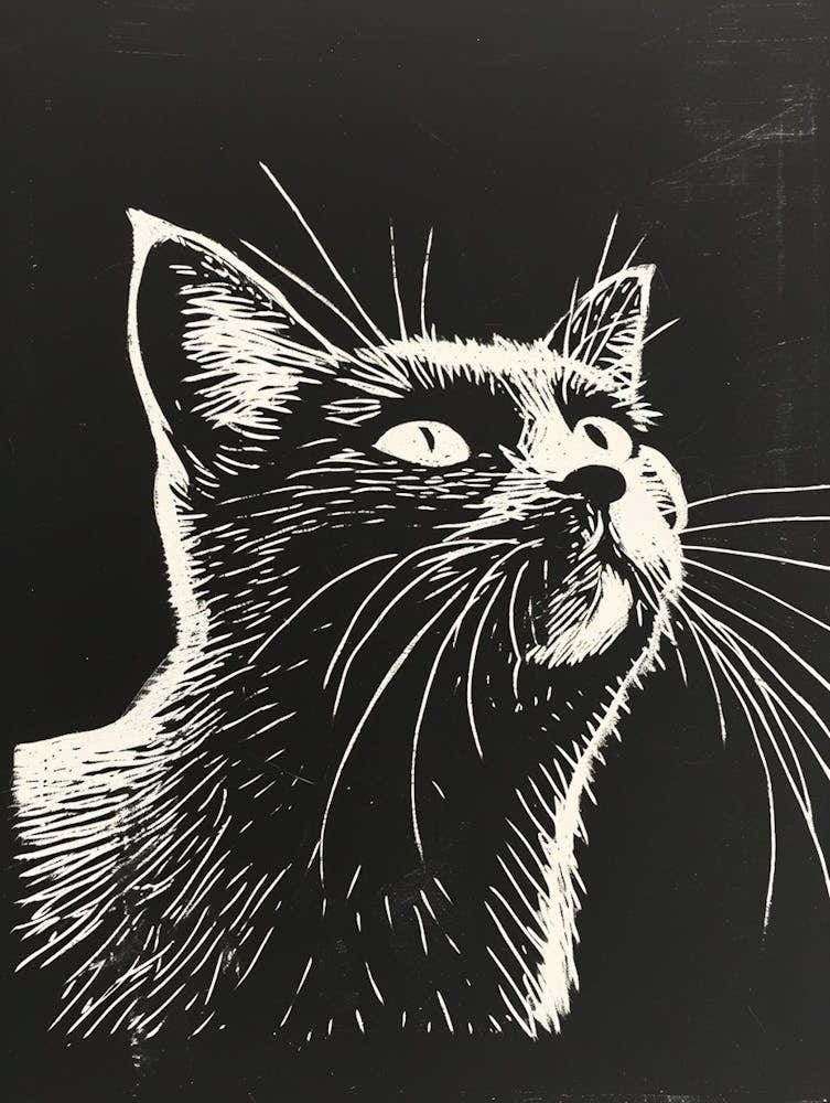 Exotic Shorthair Linocut Blockprint 5
