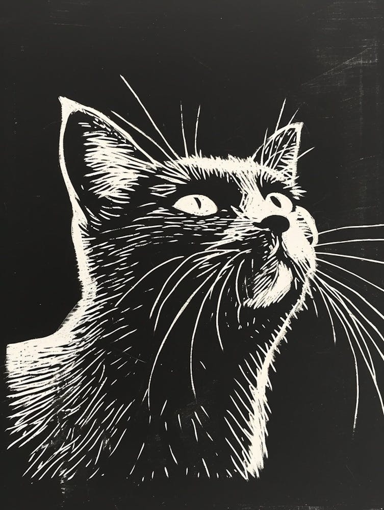 Exotic Shorthair Linocut Blockprint 5