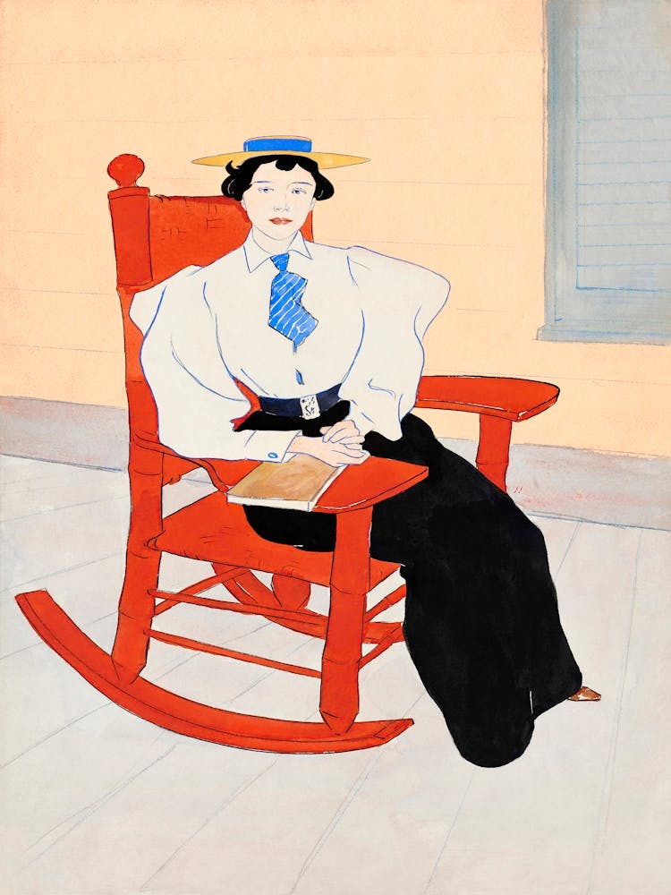 Young Woman Seated In A Red Rocking Chair, Edward Penfield