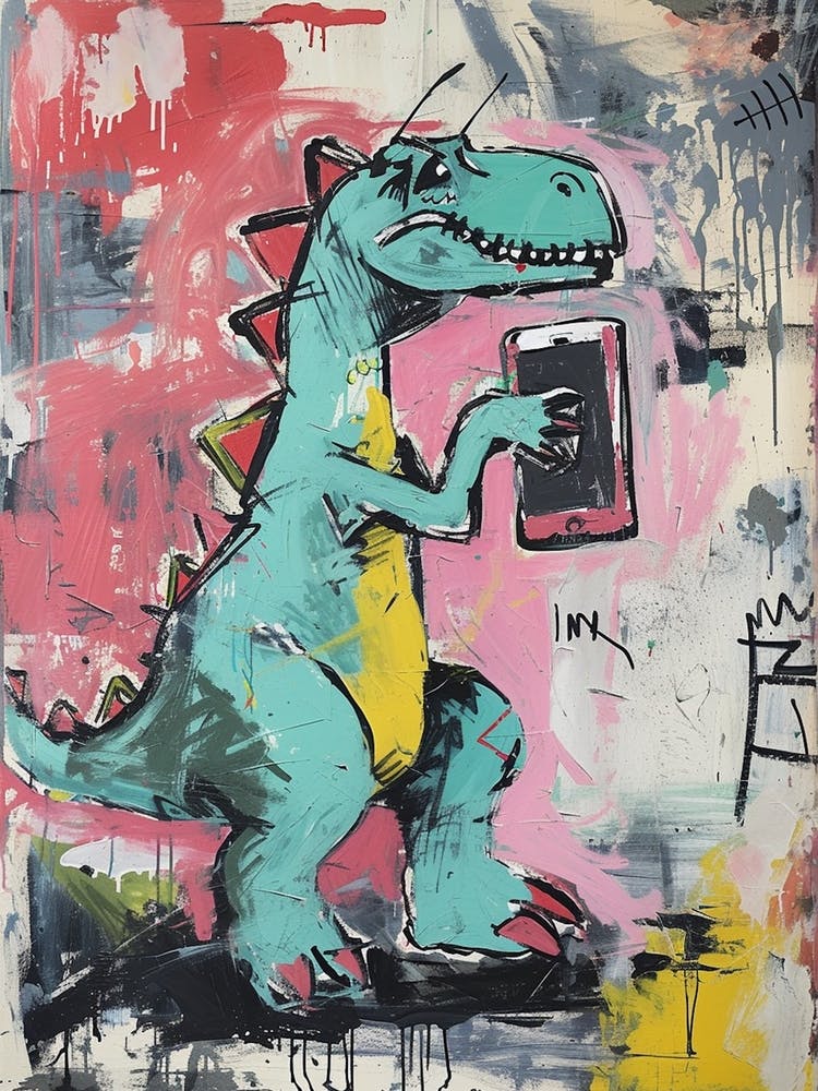 Dinosaur On The Phone Purple Graffiti Style 4