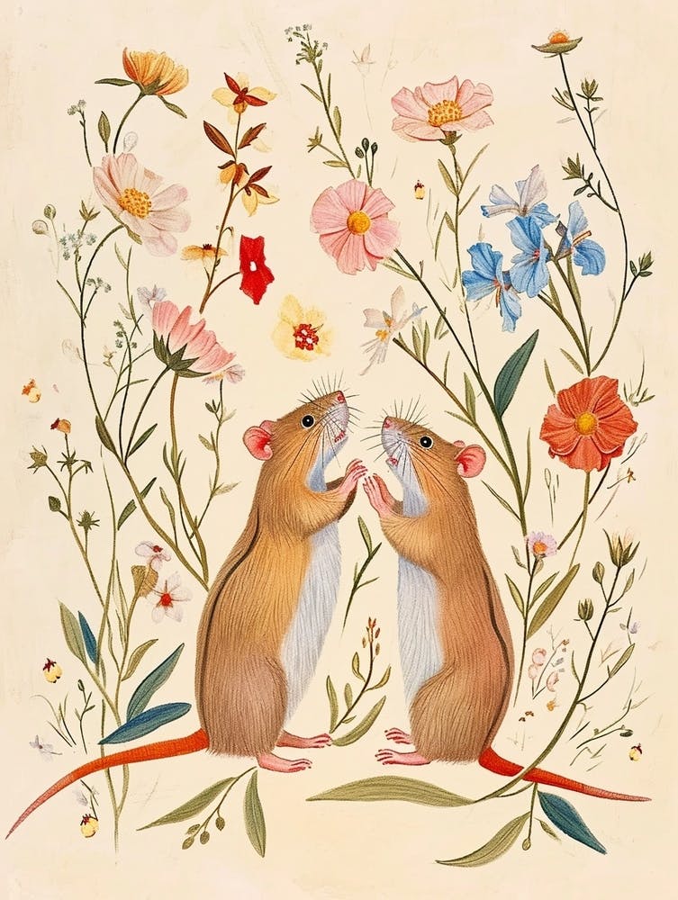 Folksy Floral Animal Drawing Mouse 5