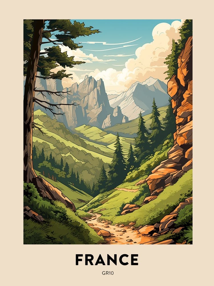 Gr10 France 1 Vintage Hiking Travel Poster