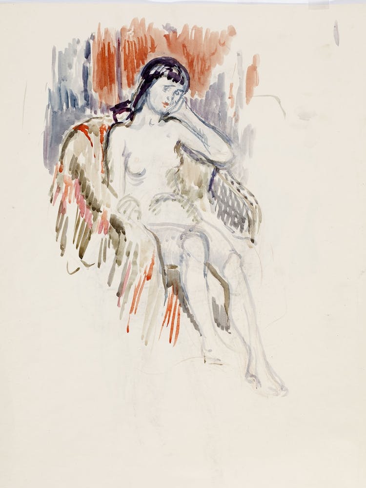 Istuva Alaston Malli, Luonnos, 1912 1913 partie D'un Carnet de Croquis Par Magnus Enckell