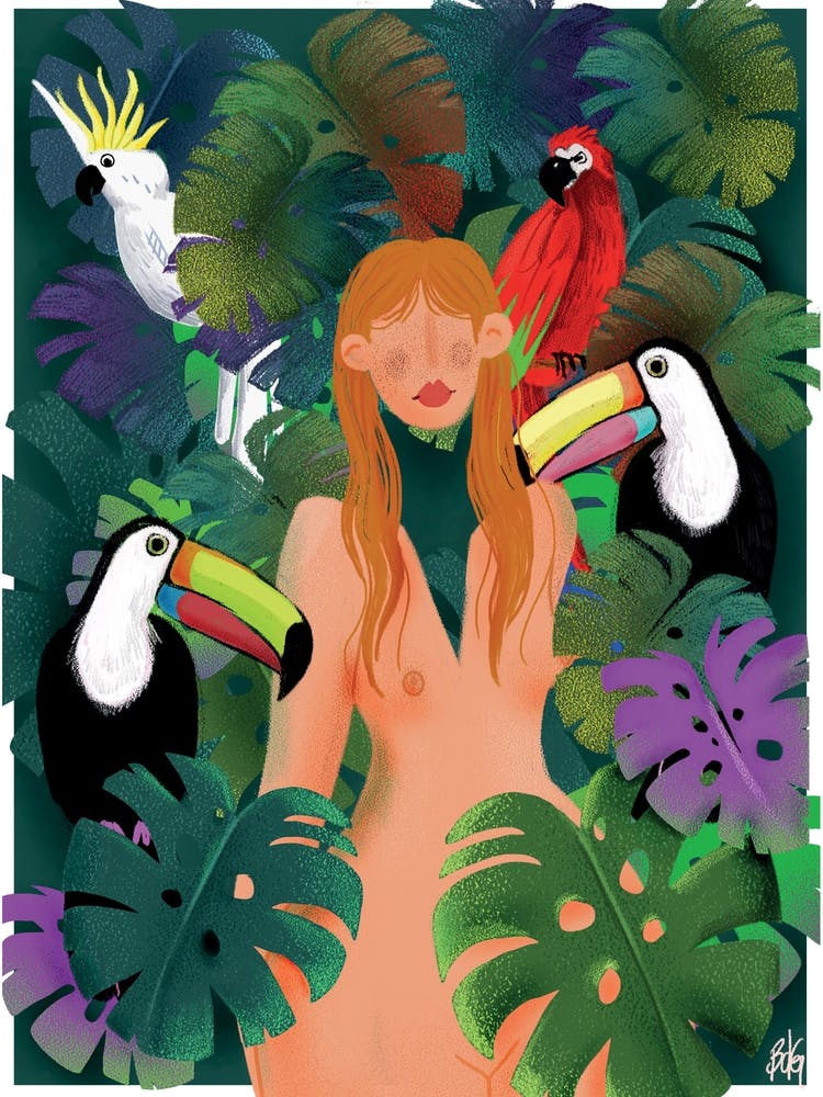 Jungle Woman With Toucans