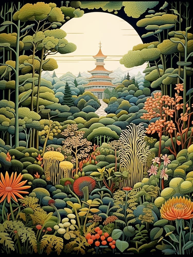 Ginkaku Ji Temple Japan Henri Rousseau Style 3