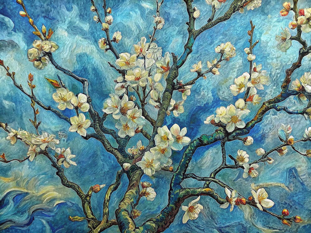 Van Gogh A Close Up Of Almond Blossoms Highlighte