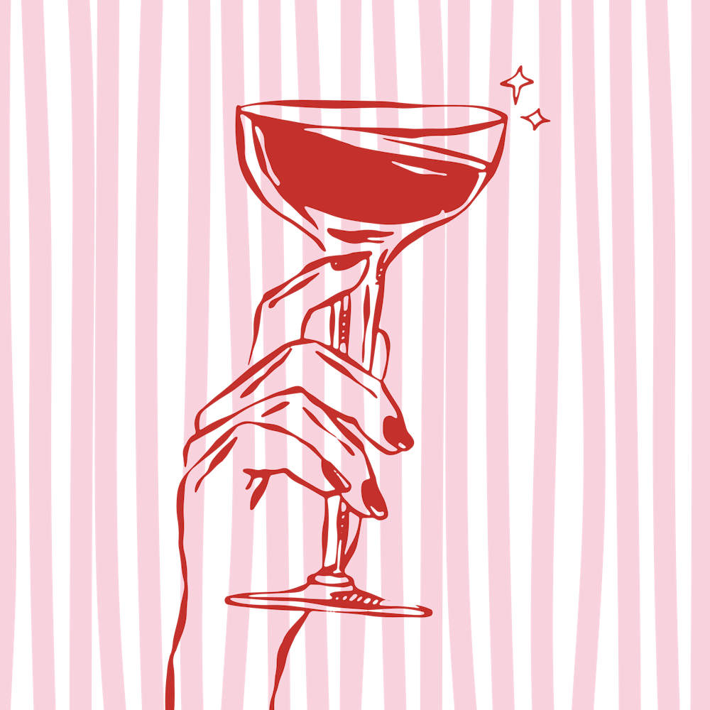 Women Holding a Cocktail against soft pink background 1