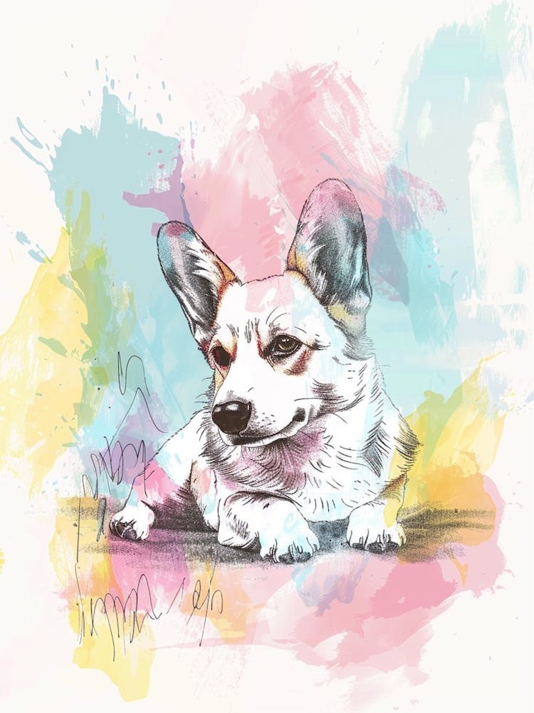 Pastel Watercolour Corgi Line Illustration 3