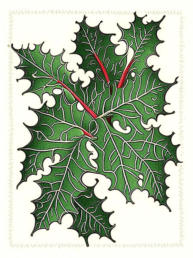 Langohriger Ilexfarn Vintage Botanisches Poster