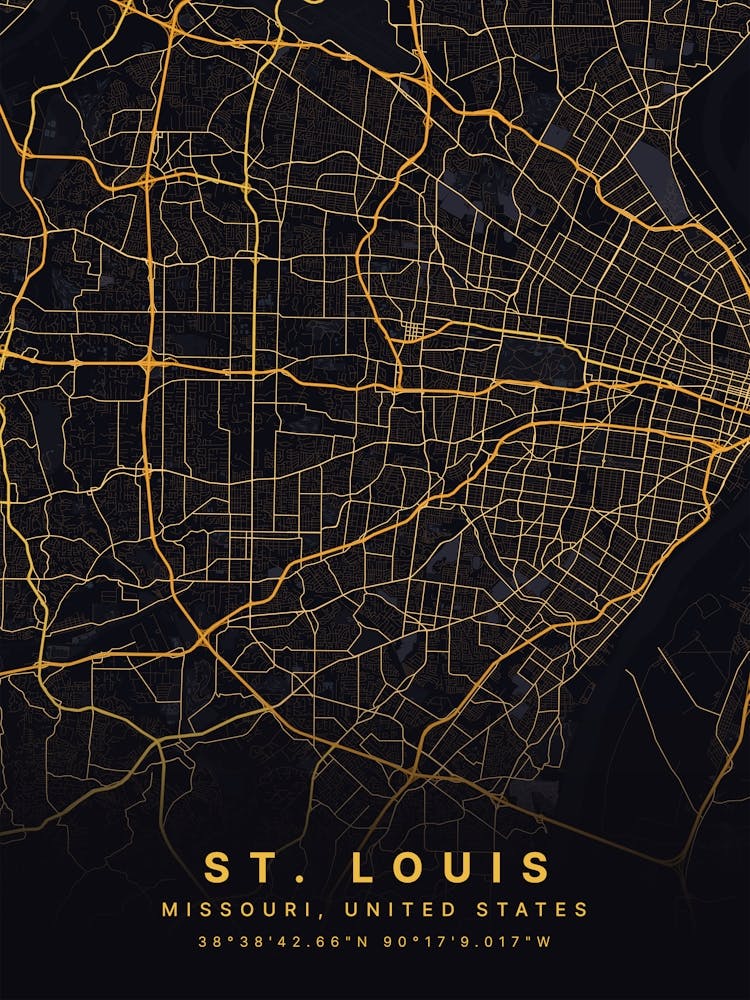 St Louis Missouri USA Black and Gold Map