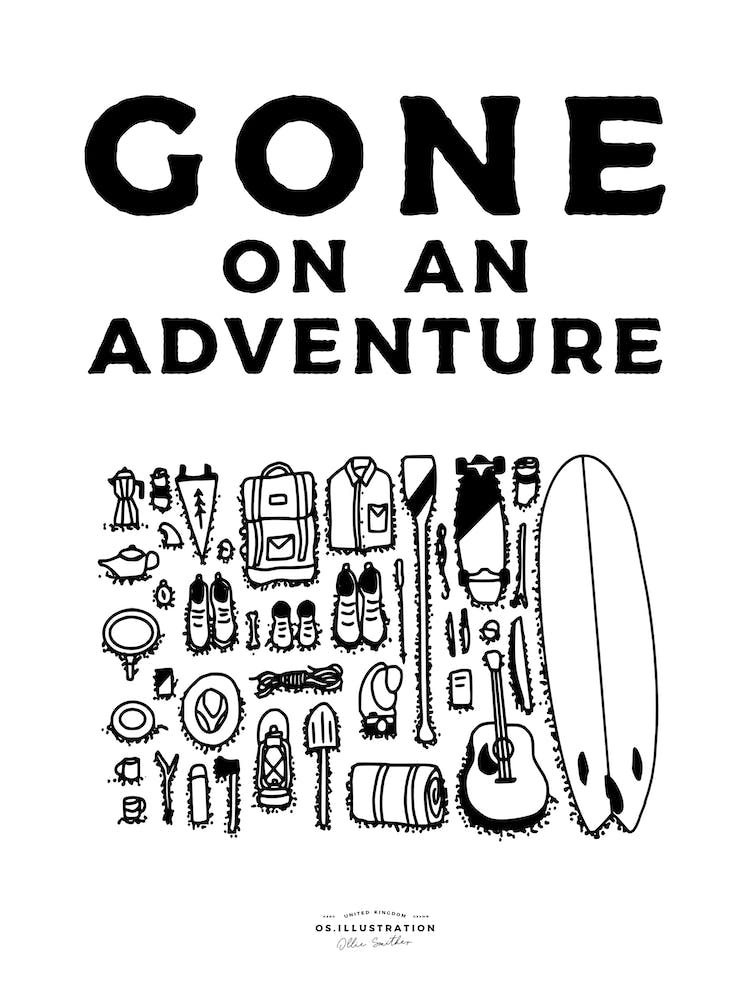 Gone On An Adventure Fineline  Illustration Poster