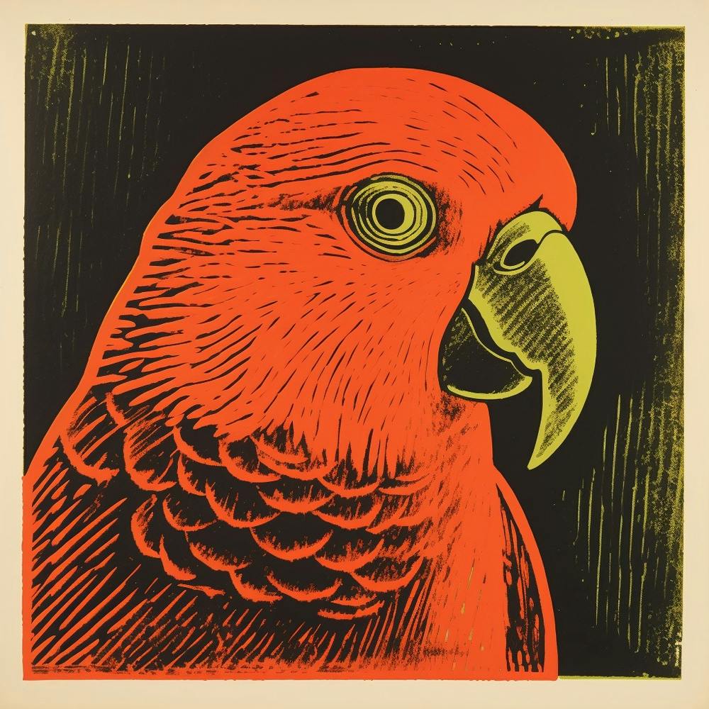 Retro Bird Lithograph Parrot 4