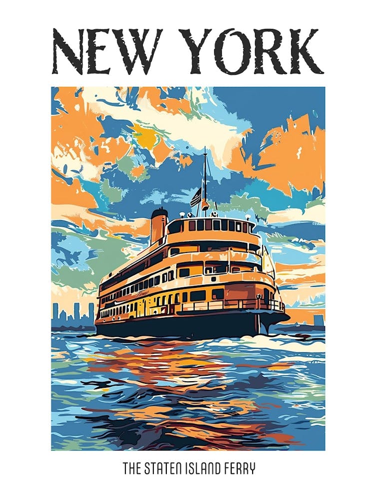 The Staten Island Ferry New York Colourful Silkscreen Illustration 3 Poster