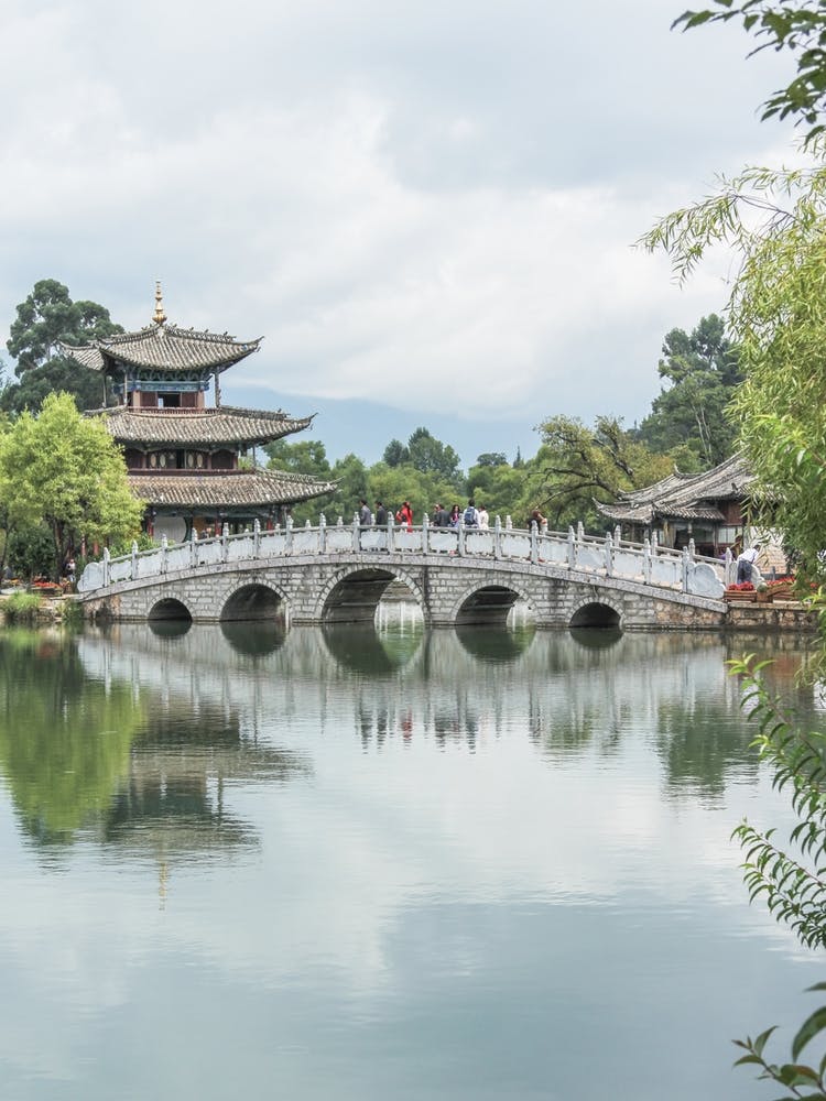 Chinese bridge in Black Dragon park in Lijiang