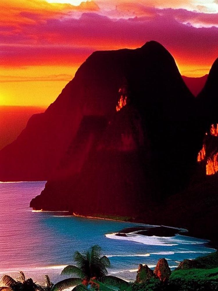 The Na Pali Coast Retro Sunset