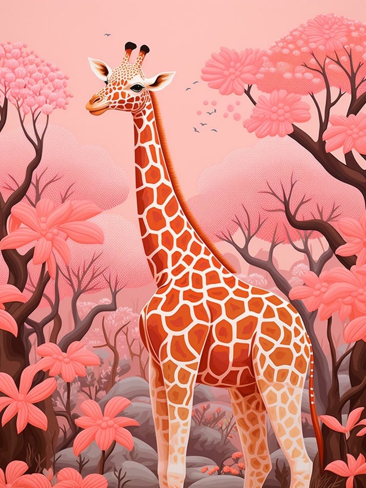 Giraffe In Den Blumen Rosatöne 2