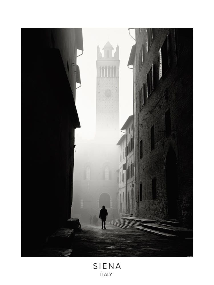 Poster Of Siena, Italy, Black And White Analogue Photography 1