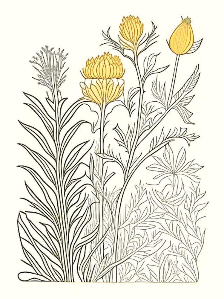 Turmeric Herb William Morris Inspired Line Drawing 1