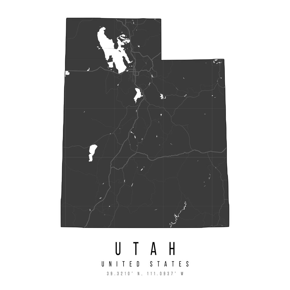 Utah Mono Black And White Modern Minimal Street Map Square