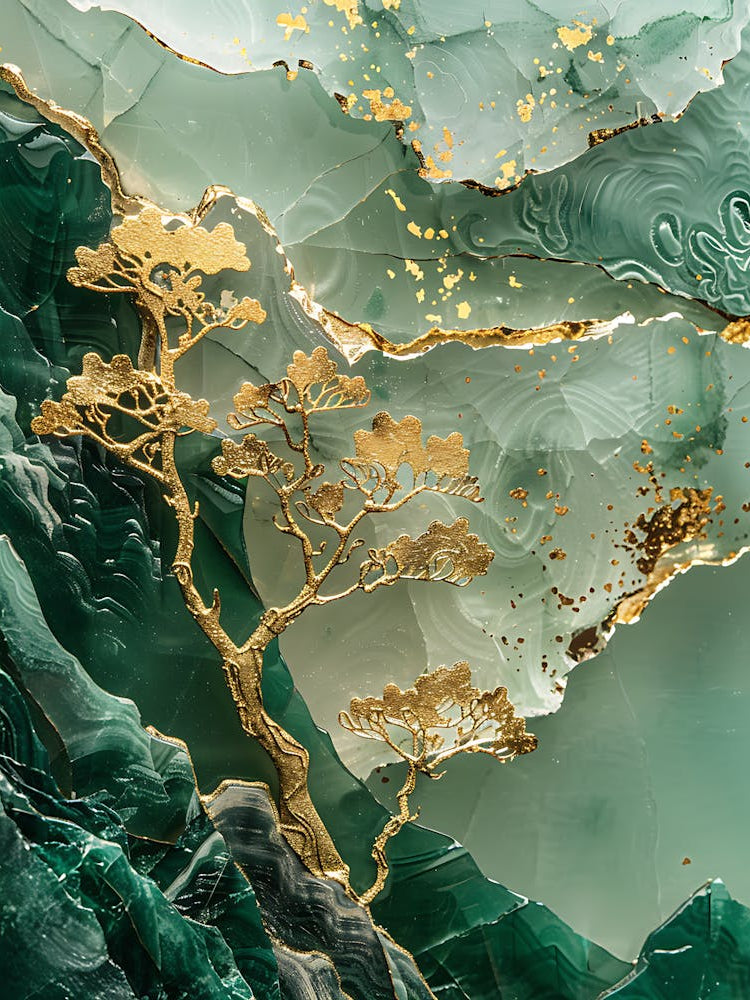 Gold Inlaid Jade Carving Scene