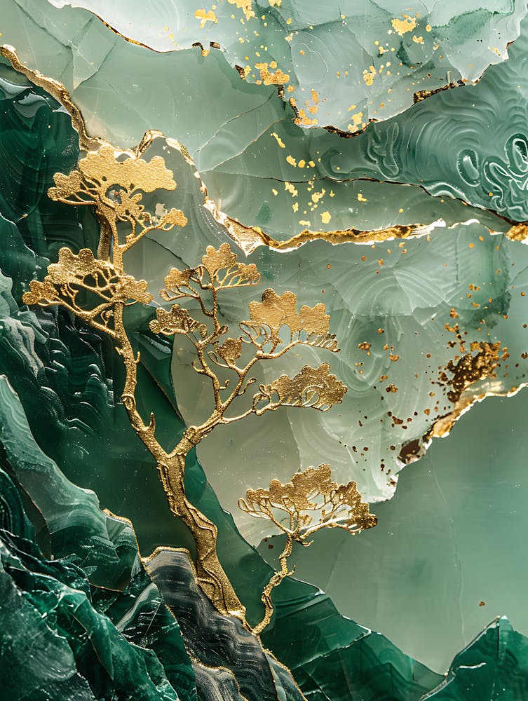 Gold Inlaid Jade Carving Scene