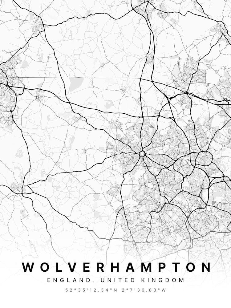 Wolverhampton England White Map