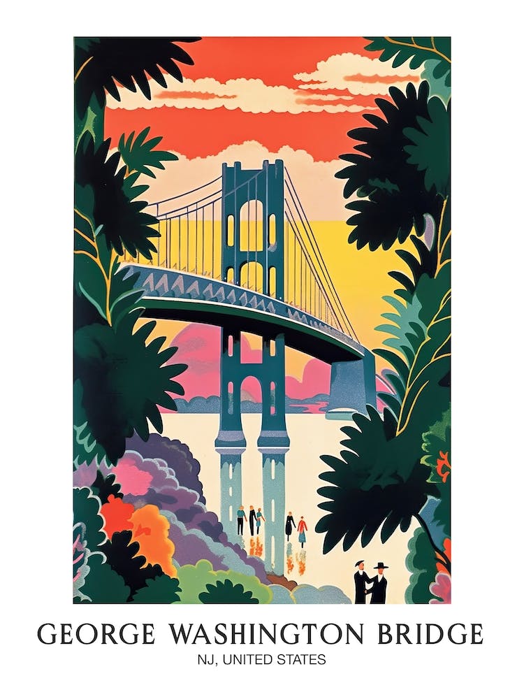 George Washington Bridge New Jersey Colourful 2 Travel Poster