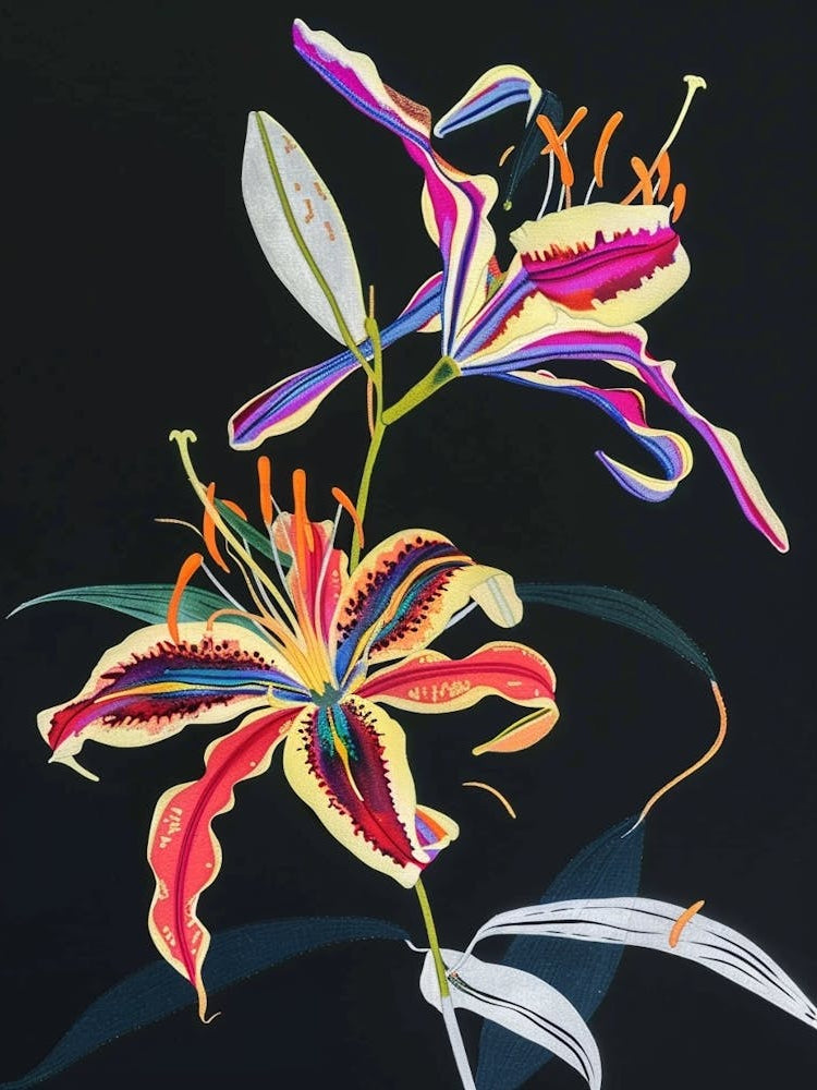 Neon Flowers On Black Gloriosa Lily 3