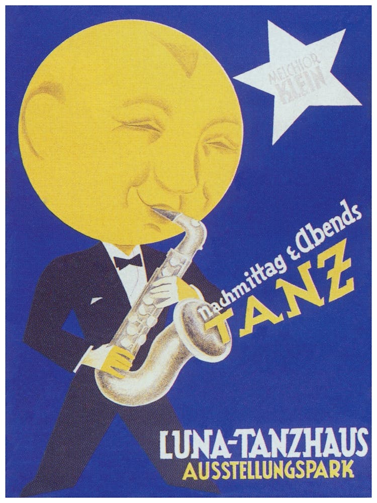 Moon Playing Saxophone Vintage Music Poster