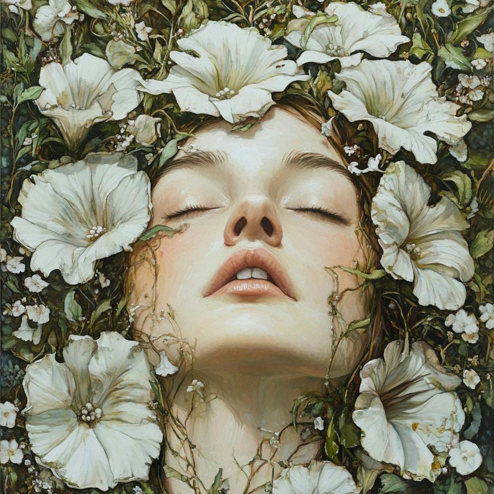Frau mit Blumen auf dem Kopf 5