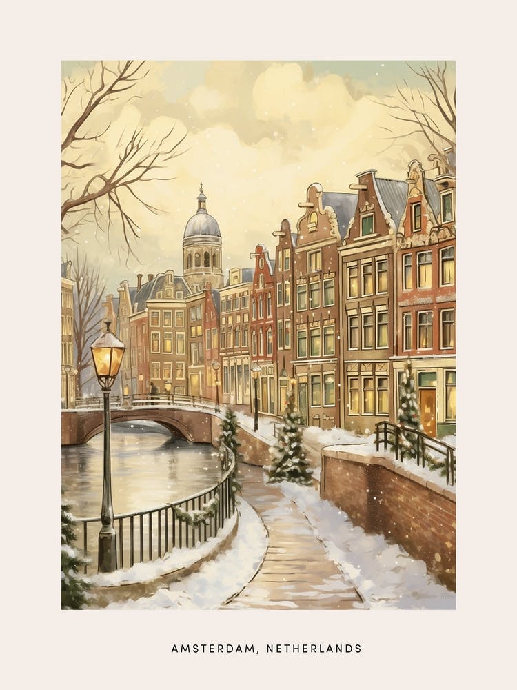 Affiche Hivernale Vintage Amsterdam Netherlands 3
