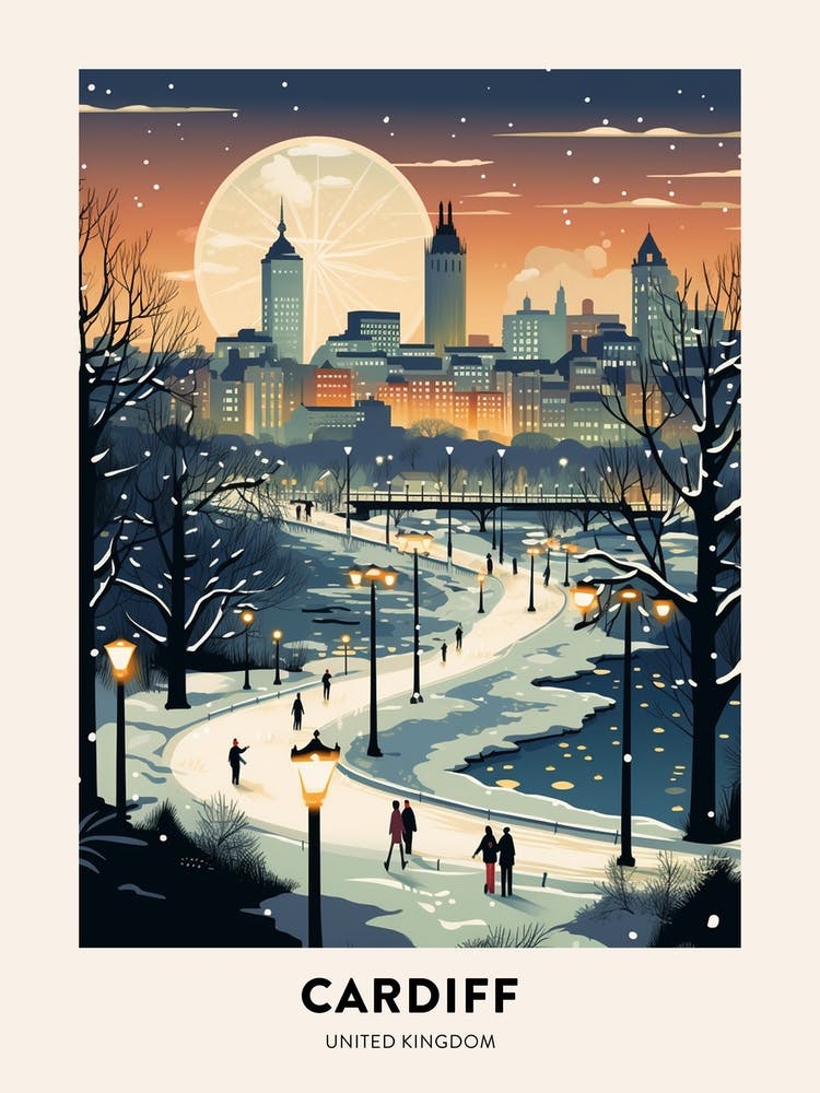 Winter Night - Affiche de voyage Cardiff United Kingdom 3