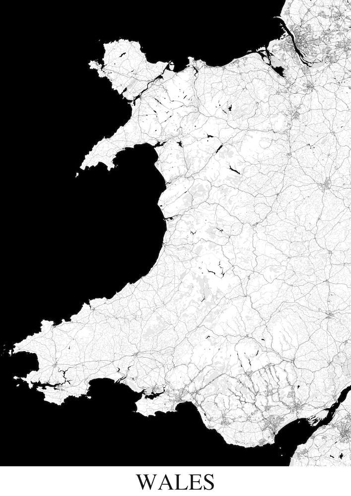 Wales White Black Map