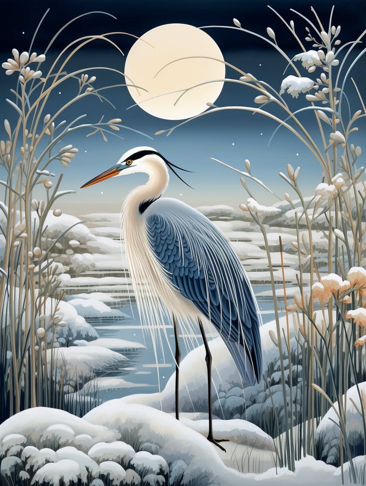 Winter Bird Painting Great Blue Heron 1
